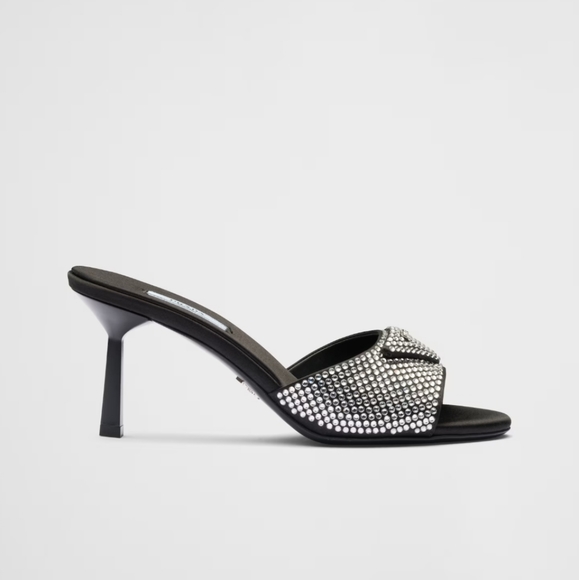 NWT$1,650 PRADA Satin Crystal Open Toe Logo Embellished Slides Mules Sz 39 - Picture 6 of 17